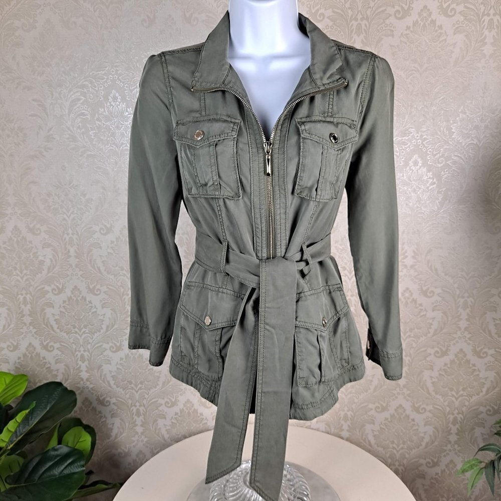 White House Black Market Size 2P Olive Green Utility Jacket w/Belt EUC
